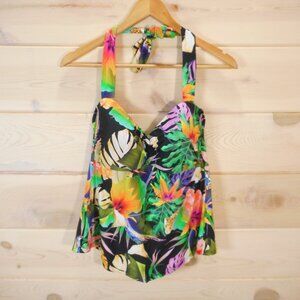 Mynah Tankini Swimsuit Top Womens XL Tropical Print Halter Strap Beach